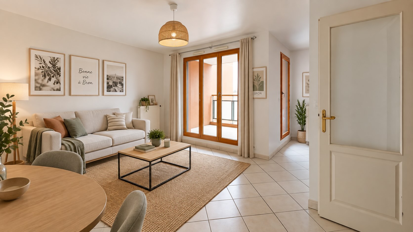 salon séjour dans un appartement récent à bron